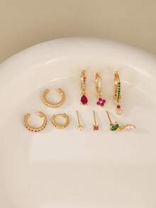 Bộ 9 khuyên tai Cubic Zirconia nhiều màu, khuyên tai đính đá hình cỏ ba lá và giọt nước, khuyên tai kẹp, khuyên tai mặt dây chuyền cho nữ, hàng ngày, tiệc tùng, tiệc chiêu đãi, quà tặng tuyệt vời cho ngày lễ - Nhiều màu - Xem 4
