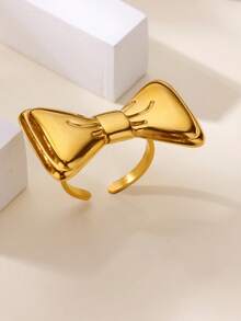 1PC Cute Bow Knot Rings For Women 18K Gold Plated Stainless Steel Bow Open Ring Wedding Party Christmas Jewerly Gift Women