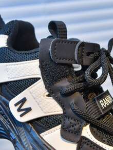 Kids' Fashionable Casual Sports Shoes, Student Running Shoes, Campus Sports Chunky Sneakers, Suitable For All Seasons, Color Blocking Woven Sports Shoes