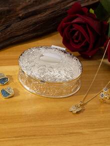 Antique Bronze Floral Oval Jewelry Box: Vintage Decor, Carved Craftsmanship, Elegant Storage For Earrings & Rings, Great Gift Choice