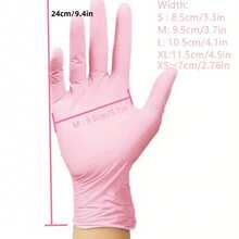 قفازات نتريل وردية 50/100 قطعة يمكن التخلص منها - قفازات نتريل وردية، قفازات خالية من اللاتكس مناسبة لصبغ الشعر والصالونات والتنظيف والوشم، خالية من البودرة