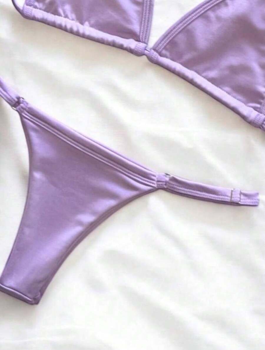 Women's Summer Triangle Bikini With Side Adjustment - 紫丁香 - 查看 1