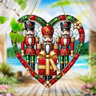 胡桃夹子捕光器 8"X8" - 亚克力彩色玻璃挂饰，适合圣诞节、派对和家居 - 非常适合咖啡馆、酒吧、办公室、客厅、花园和窗户，适合秋季