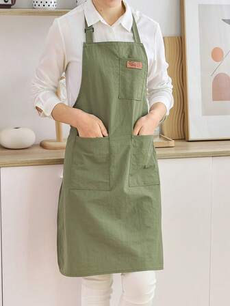 1pc Unisex Solid Color Adjustable Neck Waterproof Apron For Household Kitchen, Work Uniform