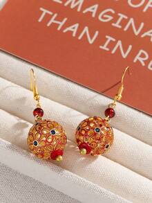 FANYINAN Brincos femininos esféricos e elegantes, vazados em esmalte vermelho e dourado, de inspiração chinesa, onde o artesanato tradicional encontra o design contemporâneo, iluminando o charme oriental.