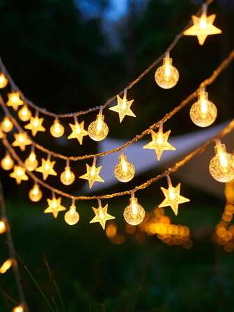 1PC 10/20/40/80 LED 1.5/3/6/10 米星形灯泡灯串，温馨氛围灯串，窗台装饰灯，房间装饰灯，小夜灯装饰灯串，星光灯串，月光灯串，节日小夜灯氛围灯，童话灯惊喜礼物房间灯串，节日灯串