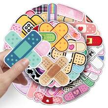 50Pcs Cute Cartoon Bandaids Aesthetic Stickers Pack Dopamine Style Kawaii Bandages Scrapbook Stickers Bandages Decoration Vinly Waterproof Stickers For Water Bottle,Computer,Laptop,Phone,Luggage,Notebook,Fridge