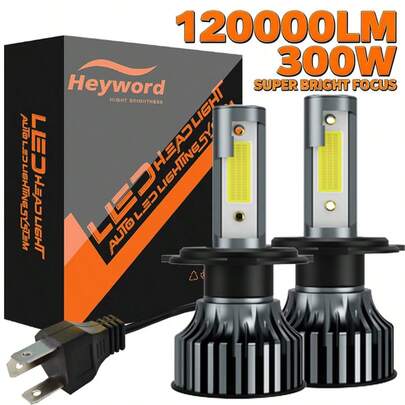 Heyword 2pcs LED Headlights, Compatible With H1, H4, H7, H11, 9005/HB3, 9006/HB4 Models, 30,000 Lumens Brightness, 300W Power, Can Be Used As Fog Lights. High And Low Beam Are Both White Bulbs, 6000K CSP Chip. Plug And Play, Easy Installation.