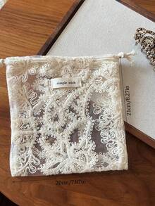 1 Peça Bolsa de Tecido Pequena com Cordão, Bordado de Renda Vintage Damasco, Bolsa de Armazenamento Portátil de Camada Única, Bolsa de Armazenamento para Pincéis de Maquiagem, Bolsa de Viagem, Bolsa de Armazenamento para Acessórios de Cabelo e Joias de Mulheres, Bolsa de Armazenamento de Cosméticos, Bolsa para Moedas, Bolsa para Joias, Bolsa de Maquiagem, Bolsa de Cosméticos, Bolsa de Higiene Pessoal, Bolsa de Viagem, Essenciais de Viagem, Essenciais de Cruzeiro, Essenciais de Férias para Homens e Mulheres