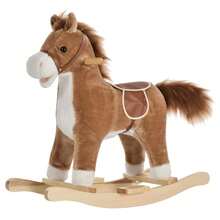 QABA Rocking Horse Plush Animal On Wooden Rockers With Sounds, Wooden Base, Baby Rocking Chair For 36-72 Months, Brown - Brown - View 10