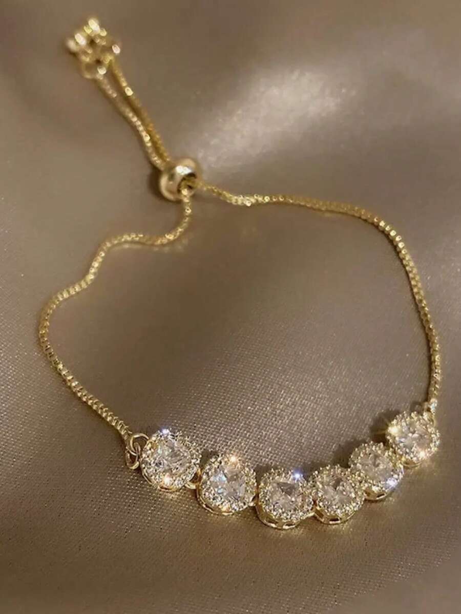 Andkiss Rhinestone Decor Bracelet, Suitable For Wedding Occasions - Gold - View 1