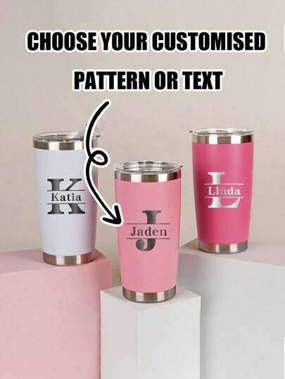 1pc Customized Stainless Steel Travel Mug - Double Wall Insulated Coffee Cup, Customizable Name, Cold Drink Cup | Elegant Matte Finish | Double Wall Insulation, Coffee Cup, Reusable, Multipurpose, Decorative, Fashionable, Refined, High Quality, Customizable, Personalized, Unique, Ideal Gift For Him, Ideal Gift For Her, Boyfriend, Girlfriend, Dad, Mom, Family, Friends, Son, Daughter, Student, Office Worker, Kids, Office, Tea Room, School, Home