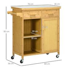 HOMCOM Kitchen Cart, Serving Cart With Drawer, Cabinet, Open Shelves, Towel Holder, Countertop, Bamboo, Natural On Site - 1 - View 3