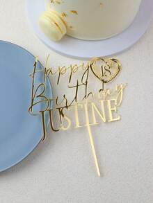 个性化生日快乐蛋糕装饰定制姓名和年龄金色镜面生日蛋糕装饰生日派对装饰 - B 型 - 查看 9