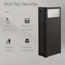 Bote de Basura Plástico 32L – Modelo Delgado, con Tapa y Abertura Lateral – Ideal para Paredes o Esquinas Tacho de Cocina Fibro 32 Litros – Con Tapa Superior y Acceso Lateral – Perfecto para Mantener el Orden - Gris - Ver 5