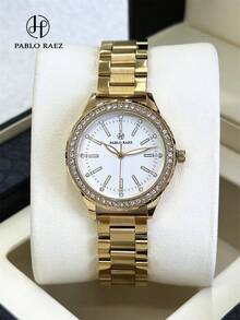 Pablo Raez Montre femme 1 pièce, bijoux en or 18 carats, acier inoxydable, accessoires de plage d'été, montre de luxe pour femmes, montre habillée vintage IPG, couleur dorée, ne ternit pas, élégante, neuve, originale, design charmant, montre à quartz à la mode, montre-bracelet populaire pour filles en or de haute qualité