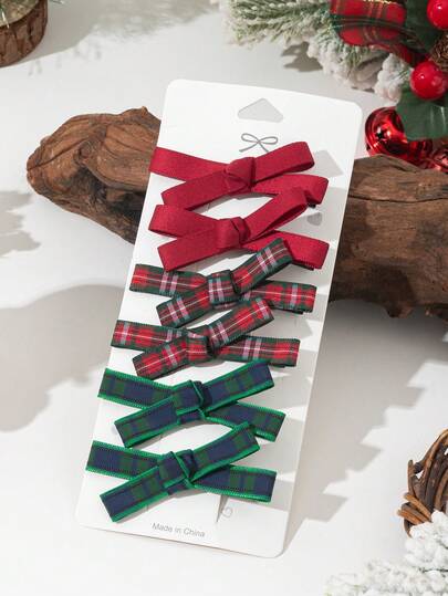 6个圣诞彩色蝴蝶结格子侧夹刘海发夹，适合日常佩戴、节日、派对、约会等多种场合，爪夹式设计