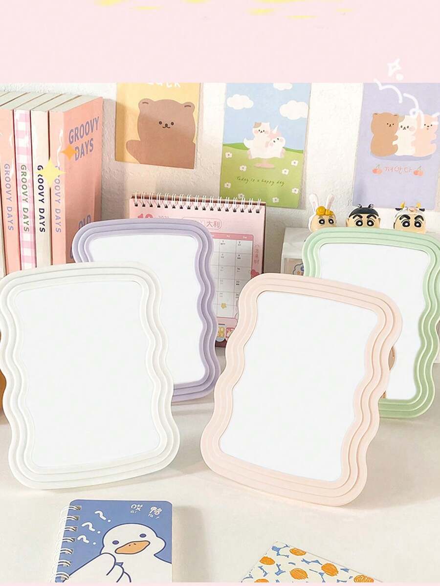 1pc Cute Makeup Mirror, Cream Wavy Mirror, Desktop Or Wall-Mounted, Student Dorm, Vanity Mirror, Office Small Mirror, Christmas Gift,Cheap,Stocking Stuffers,Makeup,Makeup Tools,Cheap Stuff,Gifts,Gifts For Women,Christmas Gifts