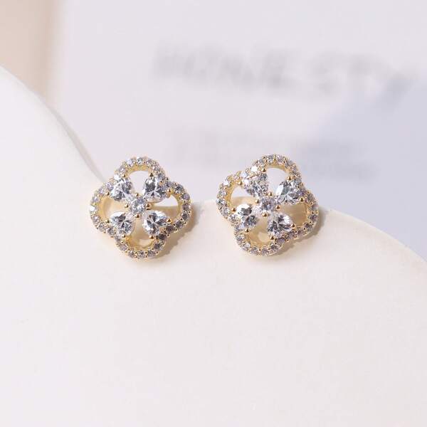 1 pereche de cercei eleganți la modă cu zirconiu cubic, potriviți pentru purtare zilnică și întâlniri