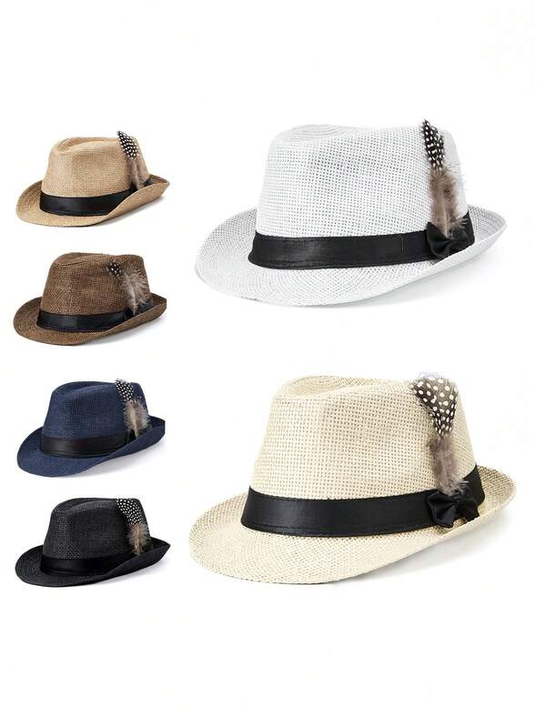 1 pieza Sombrero de sol unisex elegante y casual de poliéster con plumas naturales, adecuado para vacaciones, playa y todas las estaciones