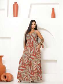 Women's Tulle Tank Top Jumpsuit With A Waistband, Beige/Terracotta - 黃色 - 查看 2
