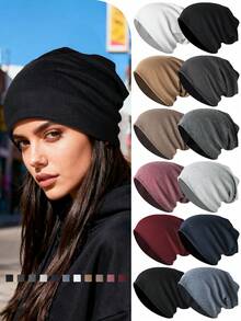 1 件女士休闲水钻装饰纯色弹力便帽，百搭时尚 - 多色 - 查看 9