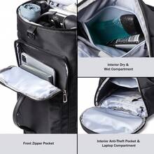 Bolsa deportiva y de fitness multiusos para mujer con compartimentos secos y húmedos, bolsa de entrenamiento de natación, bolsa de equipaje de viaje, bolso de mano, mochila para hombre, bolsa de yoga, bolsa de almacenamiento de ropa, gran capacidad, compartimento independiente para zapatos, color sólido, bolso casual simple y versátil, mochila de viaje, mochila deportiva - Negro - Ver 5