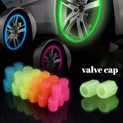[Night Light]  Night Light Tire Valve Cap | 12 Pieces | Suitable For SUV, Bicycle, Truck, Motorcycle Universal Tire Decoration Accessories | Multiple Colors To Choose From, Fashionable And Easy To Store, Hexagonal Valve Cap, General Motors Fluorescent Wheel Cover