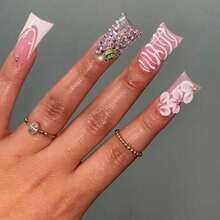 Fashion Marble Duck Mouth Sweet Petal Wearable Nail Removable Fake Nail Finished Product - 伊扎索-1186 - 查看 7