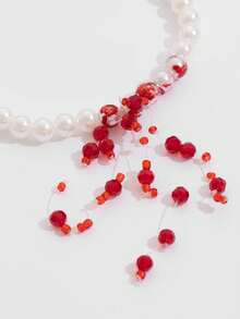Gothic Choker Beaded Necklace, Halloween Blood Drop Tassel Pendant, Collarbone Chain, Faux Pearl Necklace - 彩色 - 查看 3
