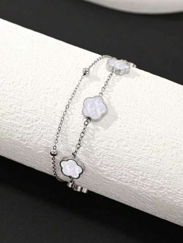 1 Peça Pulseira de Trevo da Sorte de Aço Inoxidável de Camada Dupla, Adequada para Uso Diário de Mulheres