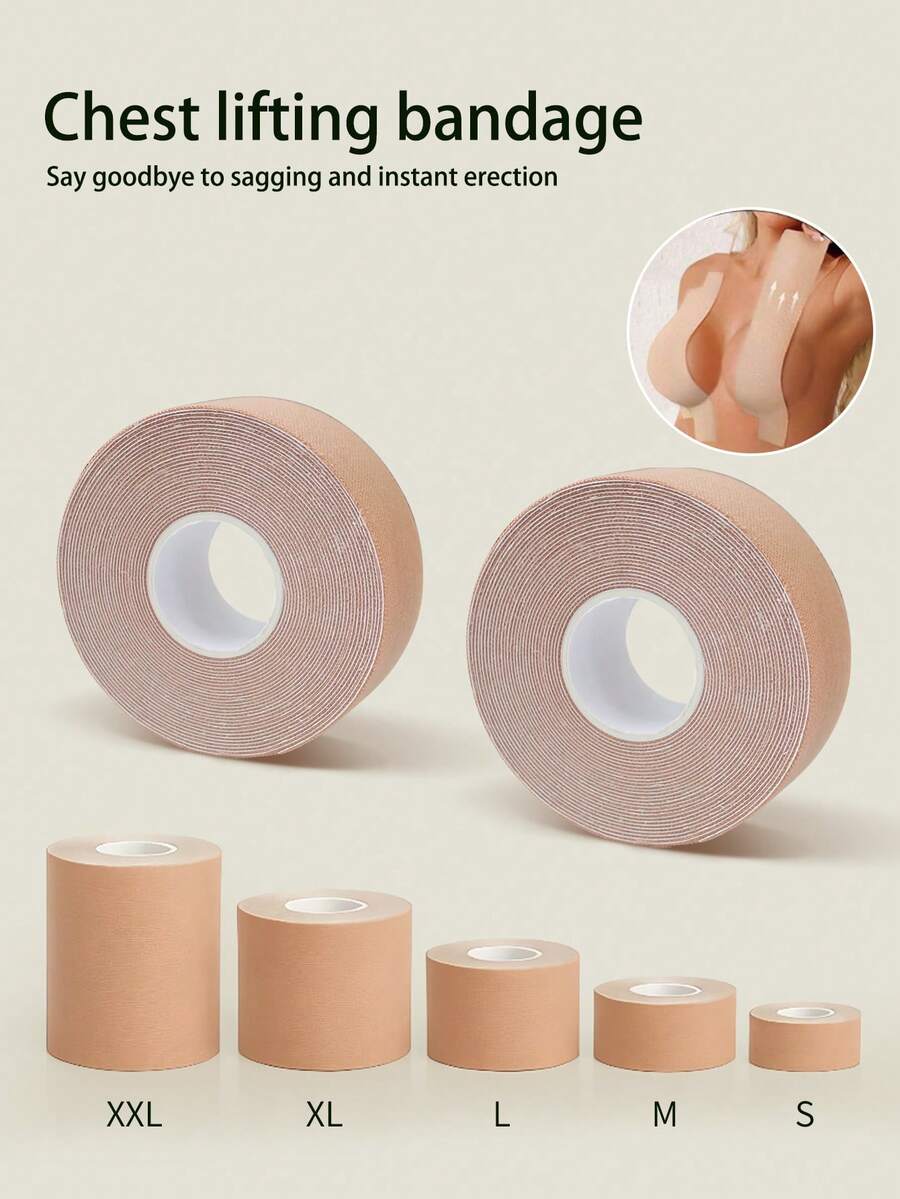 1 Roll Chest Lifting Strap, 5m Fabric Strap Bra For Women, Adhesive Invisible Bra, Breathable Elastic Fabric, A-G Cup Self-Adhesive Bra Strap - Multicolor - View 1