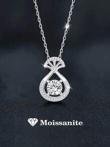 1pc Luxury & Elegant 925 Sterling Silver 1 Carat 6.5mm Moissanite Teardrop Pendant Necklace, Suitable For Women's Daily Wear, Wedding, Valentine's Day, Mother's Day, Bridesmaid Gift, Shiny Jewelry Gift