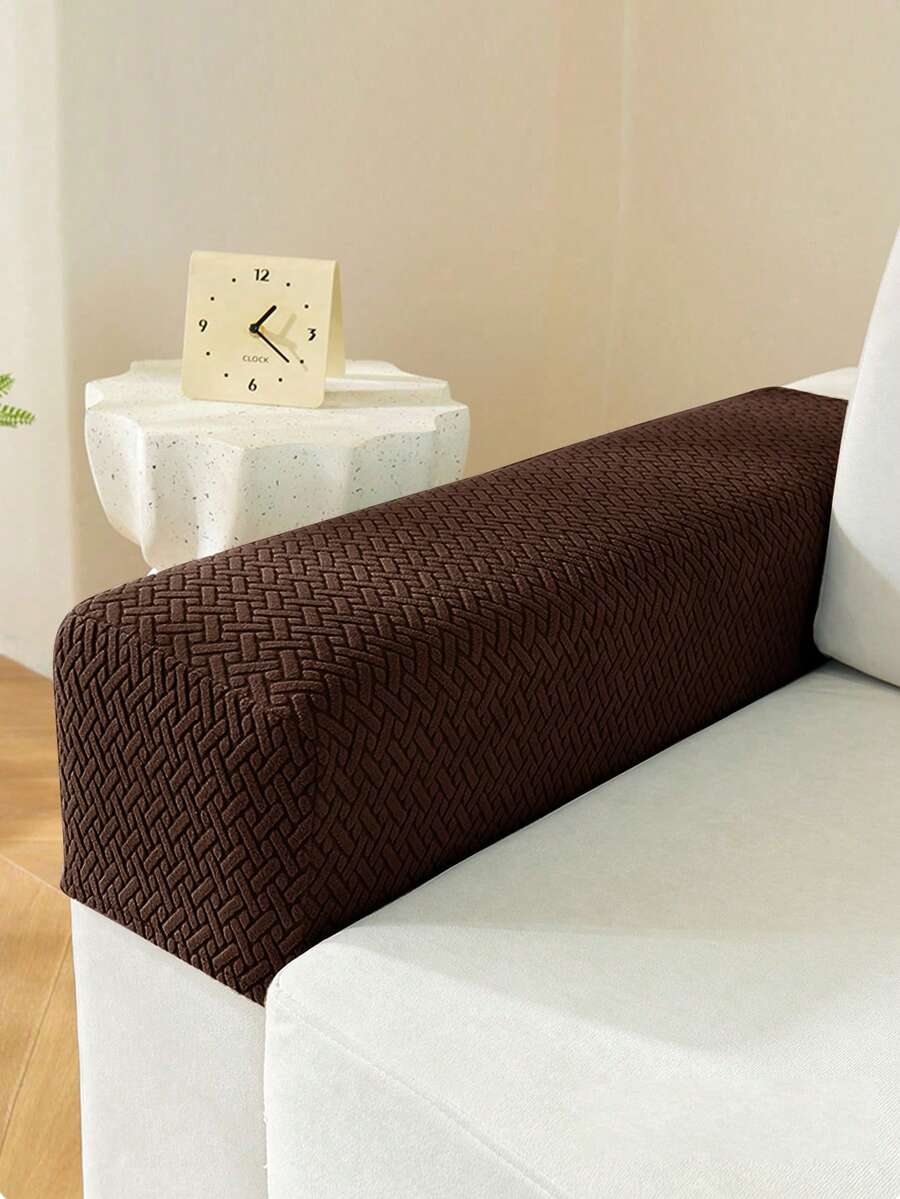 2pcs,Abstract Grid, Sofa Armrest Cover, All Practical, Durable, All-Inclusive Universal, Short, Fixed Armrest Cover, Side Cover - Coffee Brown - View 1