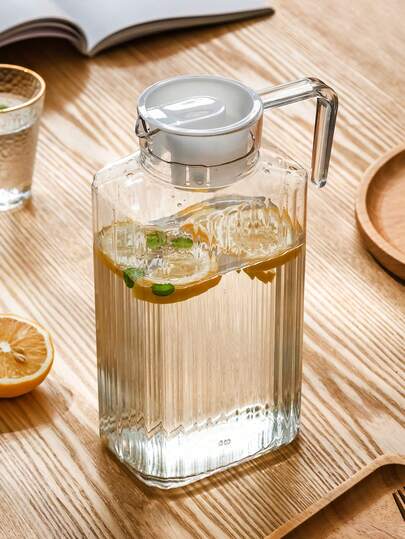 1pc Transparent PC Plastic Water Pitcher With Lid, Medium Capacity, Suitable For Cold Drinks, Juice, Milk, Tea Or Hot Beverages, Ideal For Home, Restaurant Or Hotel Tableware, Elegant Handle, Transparent Polycarbonate