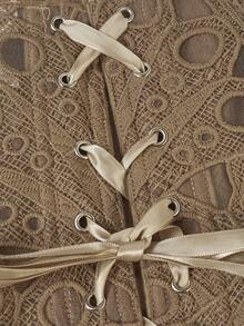 1件卡其色纹理薄纱花卉蕾丝镂空束身胸衣露脐上衣，适合日常穿着/派对/婚礼，夏季抹胸上衣 - 卡其色 - 查看 10