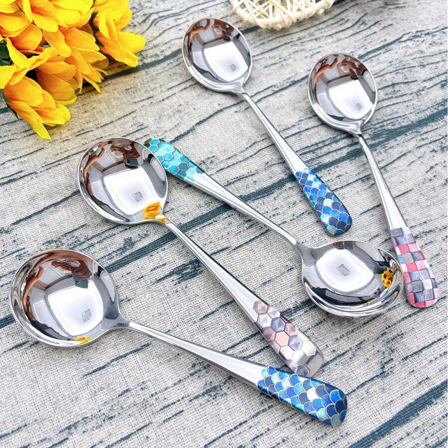 1/4pcs Creative Dragon Scale 3D Pattern 304 Stainless Steel Cutlery Set, Includes Soup Spoon, Dessert Spoon, Coffee Spoon, Suitable For Home, Restaurant, Dormitory Use