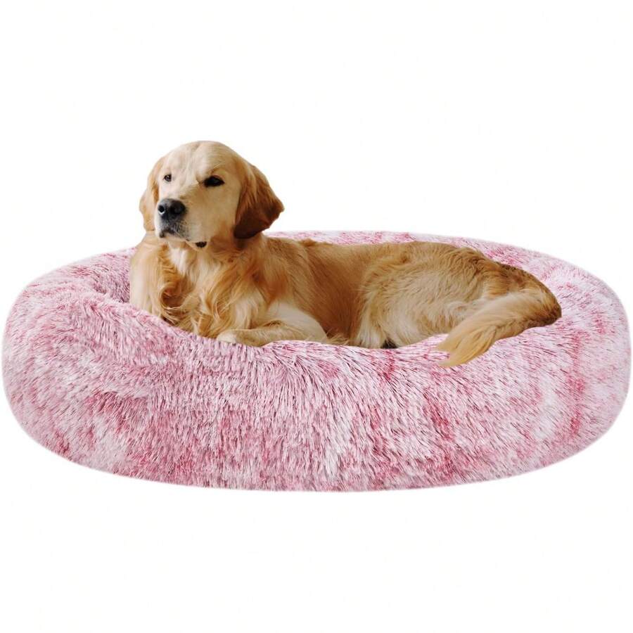 Oval Calming Donut Cuddler Dog Bed, Shag Faux Fur Washable Round Pillow Pet Bed For Small Medium Dogs (XXL(43"X34"X8"), Light Brown), Popular In 2025 - 紅色 - 查看 1