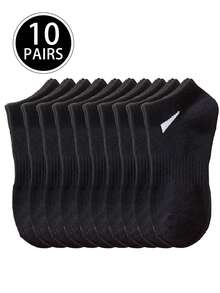 1/3/5/12/15/20 双装舒适透气短袜，斜纹装饰黑色袜子，男士短袜，中筒运动袜，男士袜子，柔软男士短袜，常规男士短袜，日常穿着袜 - 黑色 - 查看 7