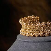 Set de 2 piezas de pulsera y anillo de cadena de cuentas tejida a mano con múltiples filas, cuentas de cobre, elástico, versátil, regalo para mujer