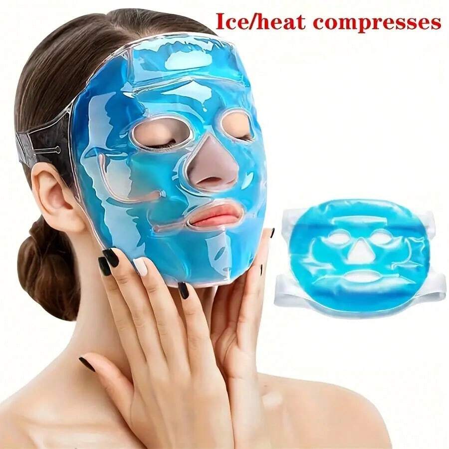 1 pieza Máscara facial de gel reutilizable - Paquete de hielo para el cuidado facial, uso dual de calor/frío para el cuidado facial y alivio del estrés, ayuda para el descanso y el sueño en el hogar - azul - Ver 1