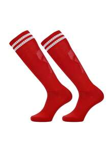 1 Pair Striped Football/Soccer Socks For Teens & Kids Aged 11-18, Girls Knee-High, Boys Over-The-Knee Sports Socks
