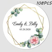 24/35/70/108 piezas Pegatinas redondas personalizadas con sus nombres y fecha para bodas, invitaciones, cajas de regalo, etiquetas de papel, adhesivas, multifuncionales, duraderas, ornamentales, reutilizables, exquisitas, elegantes, de alta calidad, coloridas, modernas, personalizadas, únicas - Multicolor - Ver 35