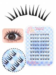 MENGJIESHANGPIN 64 sợi mi giả mỏng dễ thương không cần keo, kiểu dáng Hàn Quốc, cong và bồng bềnh tự nhiên - C - Xem 4