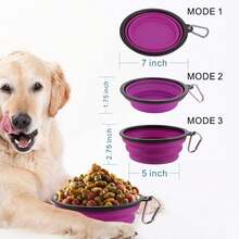Large Collapsible 34oz Travel Dog Water And Food Bowls, Portable Foldable Dishes With Carabiner Clip, 2 Pack (Purple+Red) - 34盎司-藍色&紫色 - 查看 3