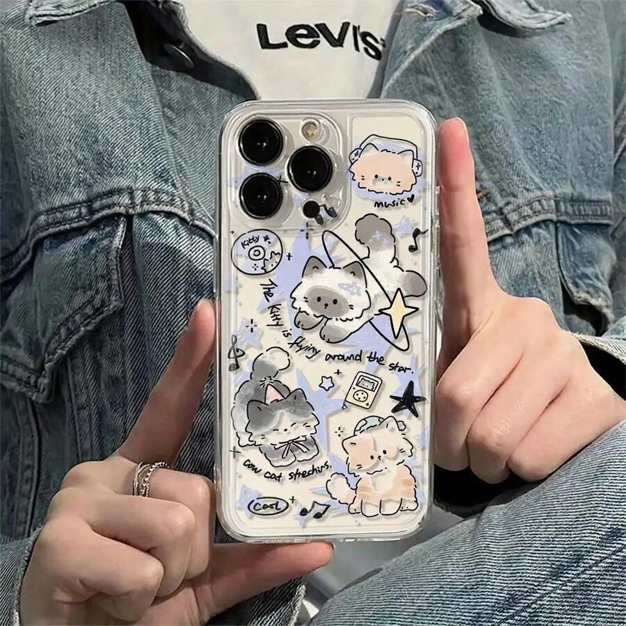 Funda para Teléfono - Funda Transparente con Gatos Voladores en el Espacio - Una Cubierta de Teléfono Lujosa de TPU Suave a Prueba de Golpes, Diseñada para Ser Compatible con iPhone 17, 16, 15, 14, 13, 12, 11 Pro Max, Así Como 16, 14 Plus, 12 Plus. - Color mezclado 1-1122 - Ver 1