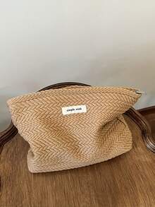 Woven Straw Textured Handbag, Cosmetic Bag, Clutch Purse, Zipper Pouch, Sanitary Napkin Storage Bag - Artistic And Elegant,Pouch,Makeup Pouch,Travel Essential - Multicolor - View 9