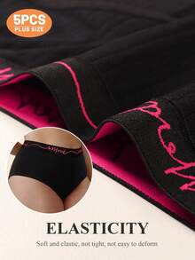 MEIYATING Paquete de 5 piezas de ropa interior para mujer de talla grande, de cintura alta, con estampado de letras y rayas verticales - Multicolor - Ver 7