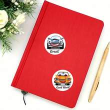 500张卡通汽车鼓励涂鸦贴纸，1英寸圆形，4种图案，重复“太棒了！”“做得好！”文具办公学校奖励用品，PVC防水贴纸 - 500貼 卡通小汽車貼紙 - 查看 4