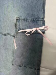 Pantalones anchos de cintura alta con volantes y patchwork, estilo de moda callejera europea y americana